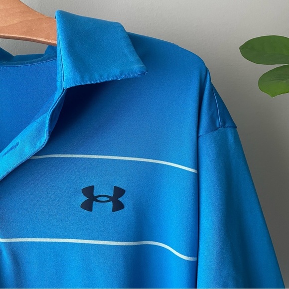 Under Armour The Playoff Polo Golf Blue White Striped Mens Size Large - Picture 6 of 7